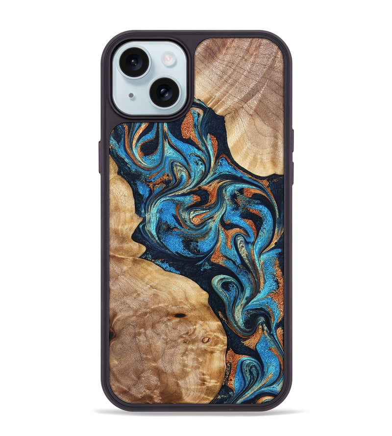 iPhone 15 Plus Wood Phone Case - Wilfred (Teal & Gold, 827942)
