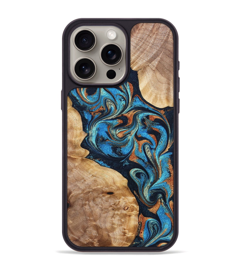 iPhone 15 Pro Max Wood Phone Case - Wilfred (Teal & Gold, 827942)