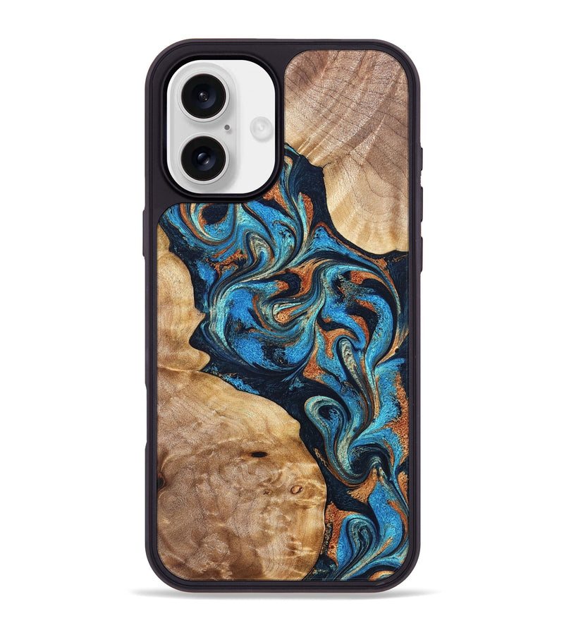 iPhone 16 Plus Wood Phone Case - Wilfred (Teal & Gold, 827942)