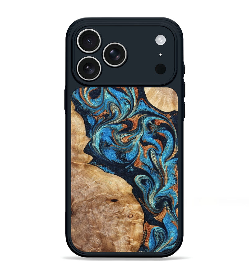 iPhone 17 Pro Max Wood Phone Case - Wilfred (Teal & Gold, 827942)