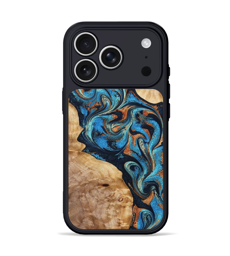 iPhone 17 Pro Wood Phone Case - Wilfred (Teal & Gold, 827942)