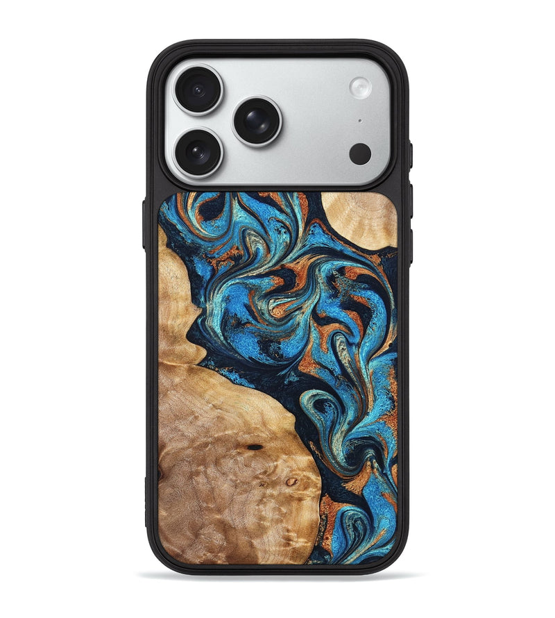 iPhone 18 Pro Max Wood Phone Case - Wilfred (Teal & Gold, 827942)
