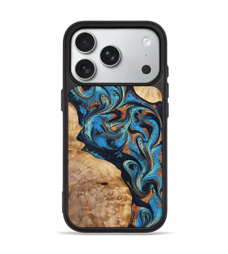iPhone 18 Pro Wood Phone Case - Wilfred (Teal & Gold, 827942)