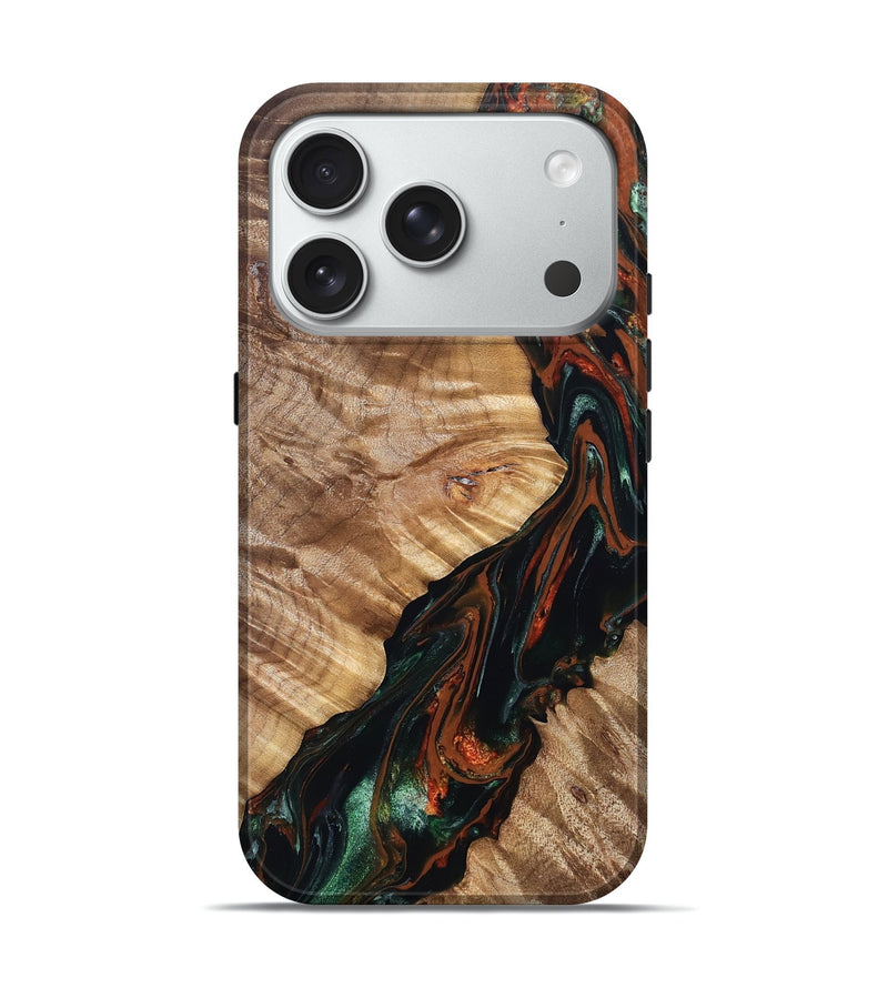 iPhone 18 Pro Wood Live Edge Phone Case - Kinslee (Green, 828141)