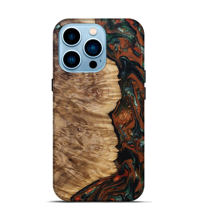 iPhone 14 Pro Wood Live Edge Phone Case - Theo (Green, 828145)
