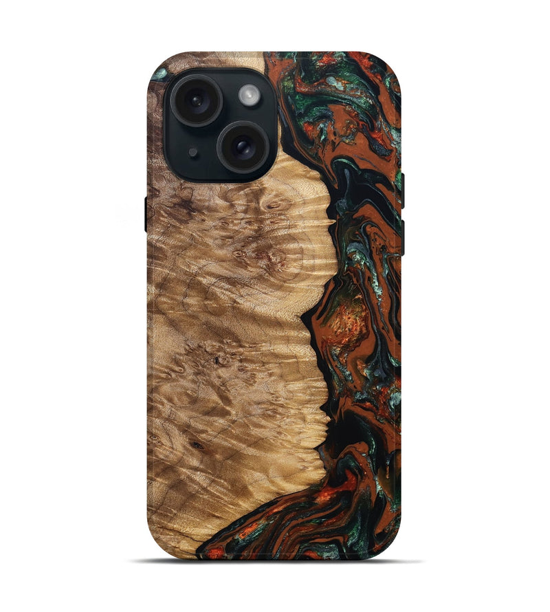 iPhone 15 Wood Live Edge Phone Case - Theo (Green, 828145)