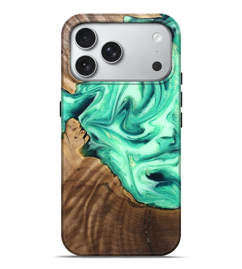 iPhone 18 Pro Max Wood Live Edge Phone Case - Aryan (Green, 828148)