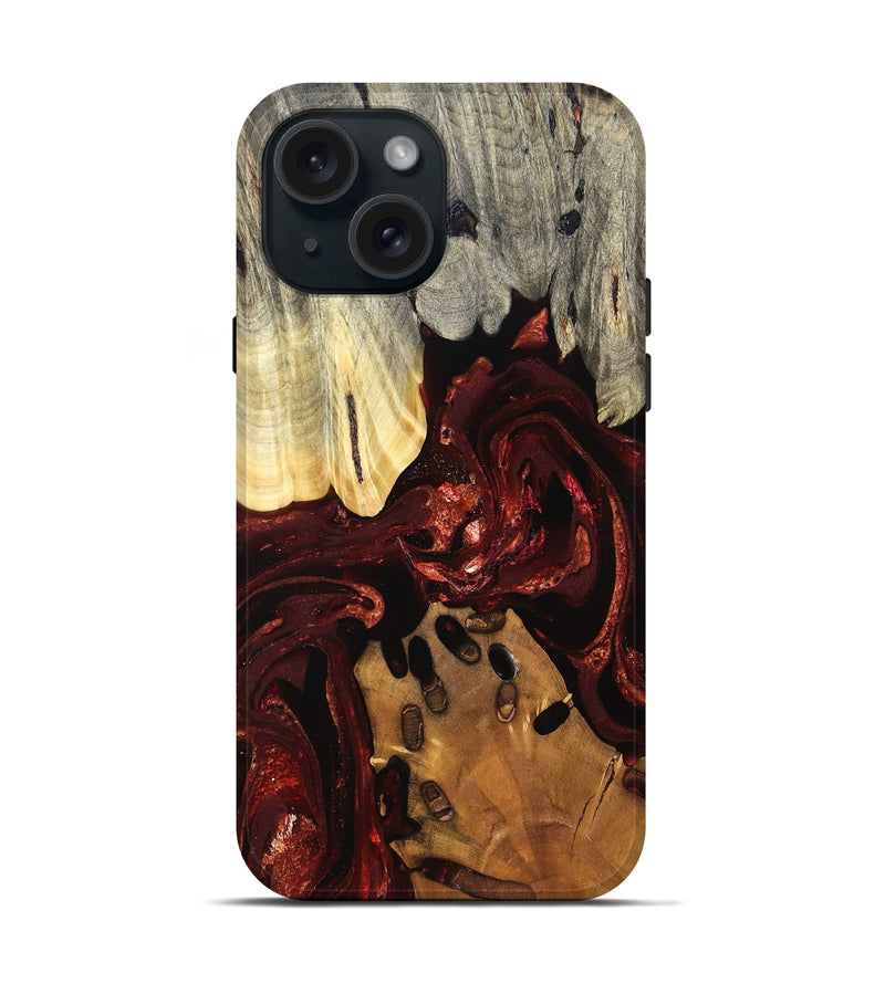 iPhone 15 Wood Live Edge Phone Case - Gertie (Red, 828149)