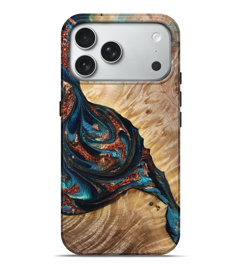 iPhone 18 Pro Max Wood Live Edge Phone Case - Juniper (Teal & Gold, 828173)