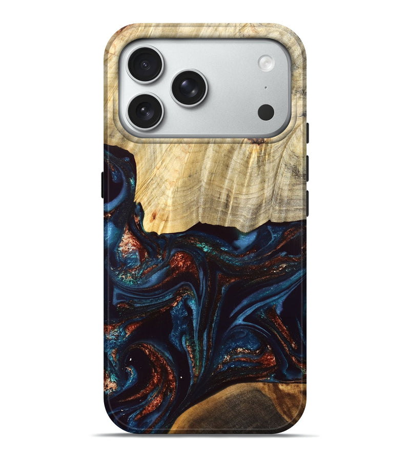 iPhone 18 Pro Max Wood Live Edge Phone Case - Fate (Teal & Gold, 828176)