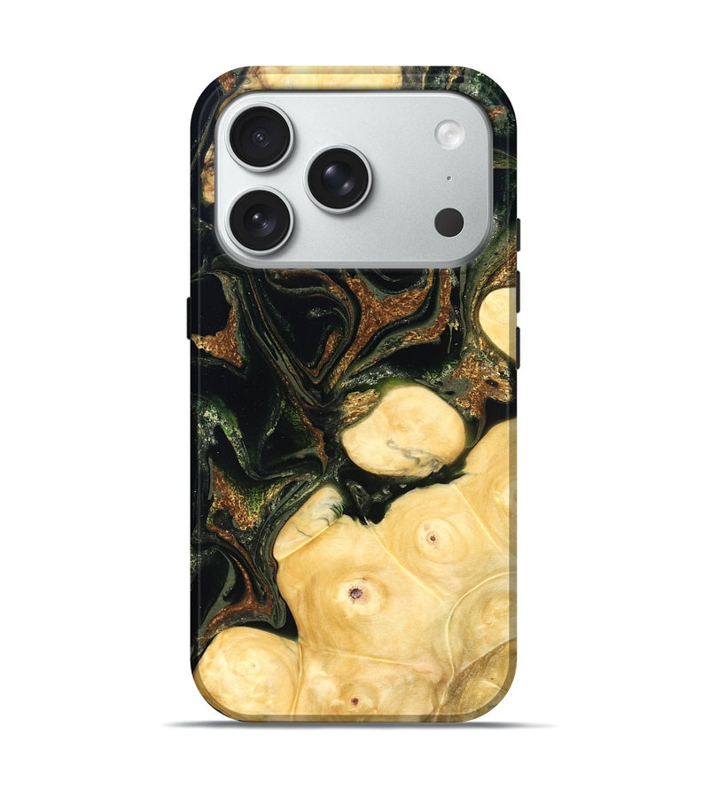 iPhone 18 Pro Wood Live Edge Phone Case - Reva (Green, 828181)