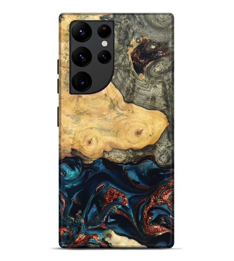 Galaxy S22 Ultra Wood Live Edge Phone Case - Zyair (Teal & Gold, 828184)