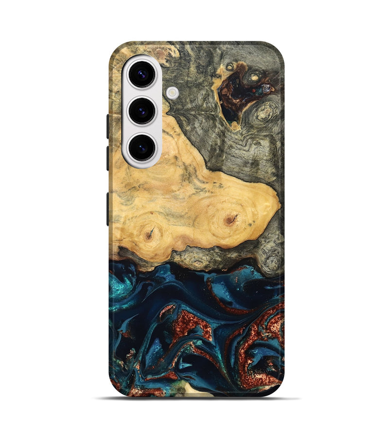 Galaxy S25 Wood Live Edge Phone Case - Zyair (Teal & Gold, 828184)