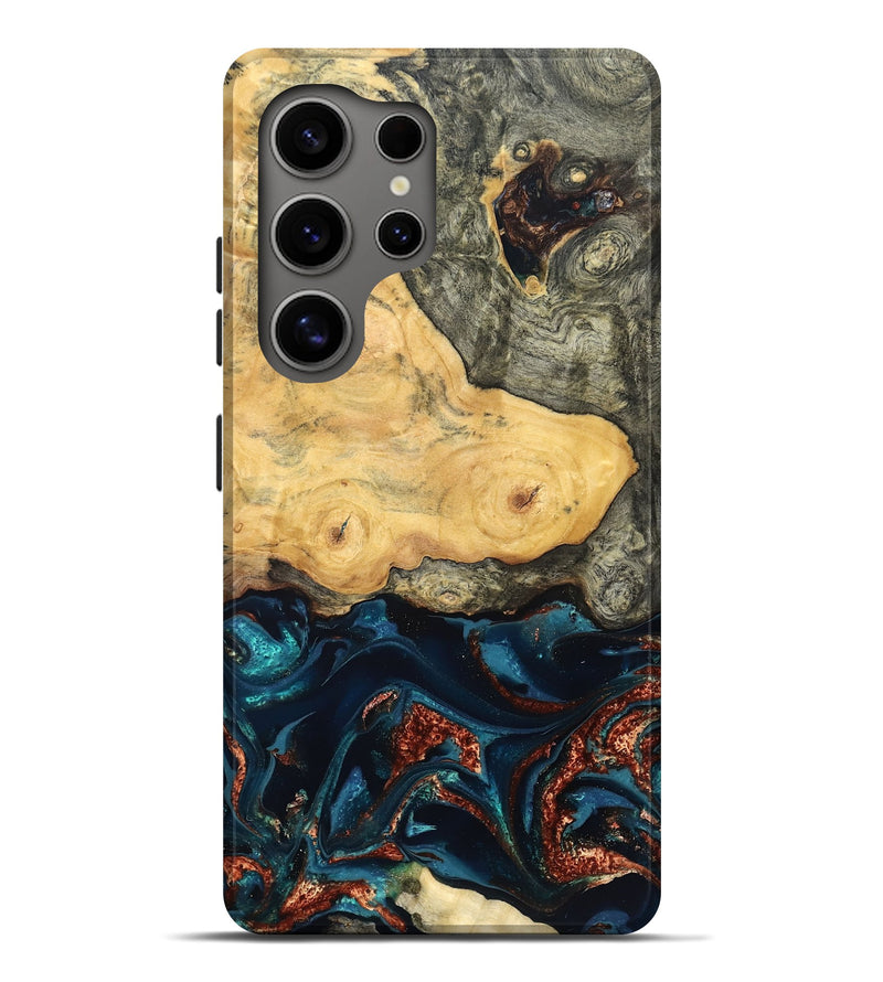 Galaxy S25 Ultra Wood Live Edge Phone Case - Zyair (Teal & Gold, 828184)