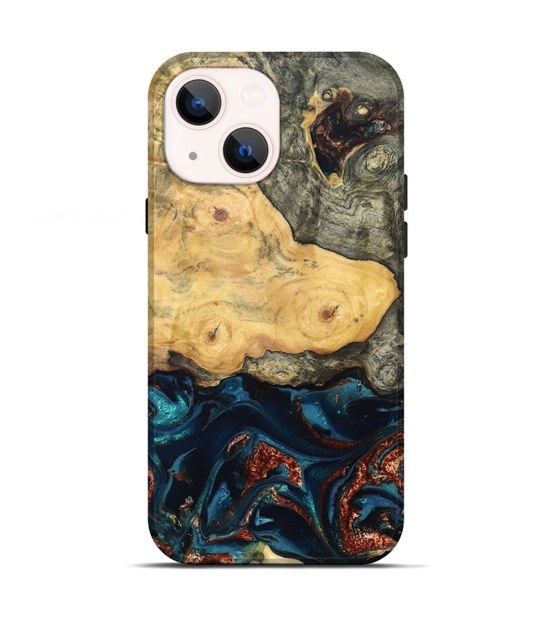 iPhone 13 Wood Live Edge Phone Case - Zyair (Teal & Gold, 828184)