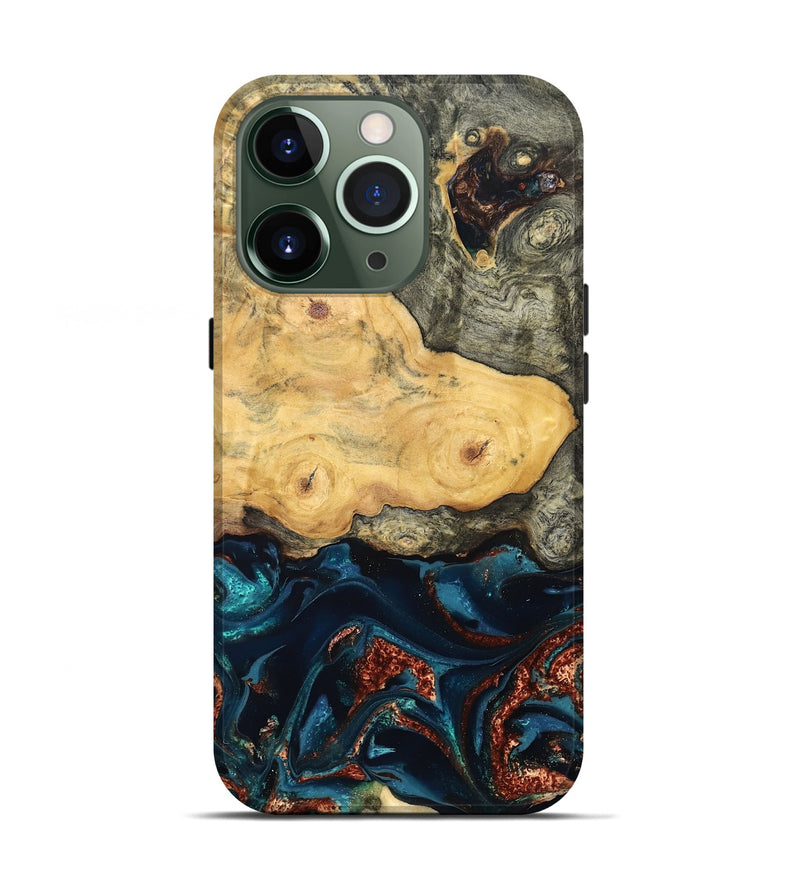 iPhone 13 Pro Wood Live Edge Phone Case - Zyair (Teal & Gold, 828184)