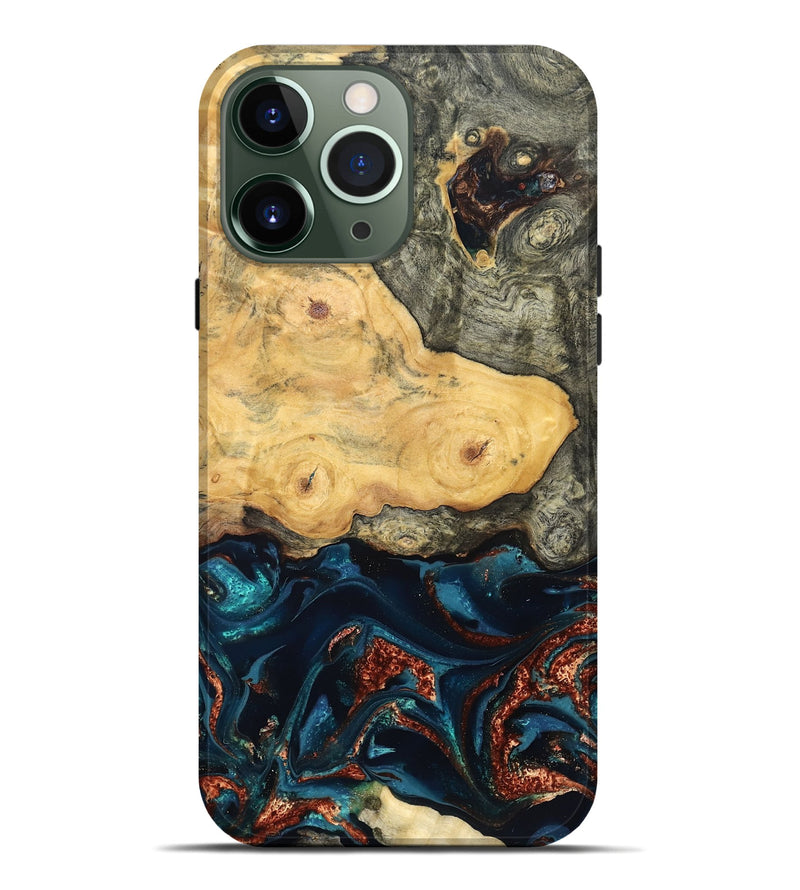 iPhone 13 Pro Max Wood Live Edge Phone Case - Zyair (Teal & Gold, 828184)