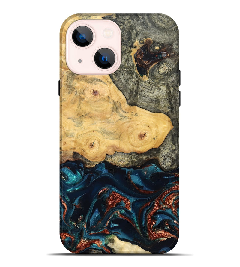 iPhone 14 Plus Wood Live Edge Phone Case - Zyair (Teal & Gold, 828184)