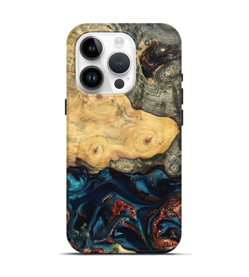 iPhone 15 Pro Wood Live Edge Phone Case - Zyair (Teal & Gold, 828184)
