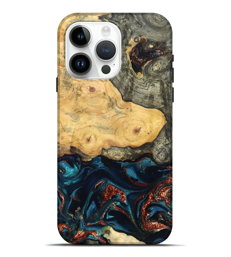 iPhone 15 Pro Max Wood Live Edge Phone Case - Zyair (Teal & Gold, 828184)