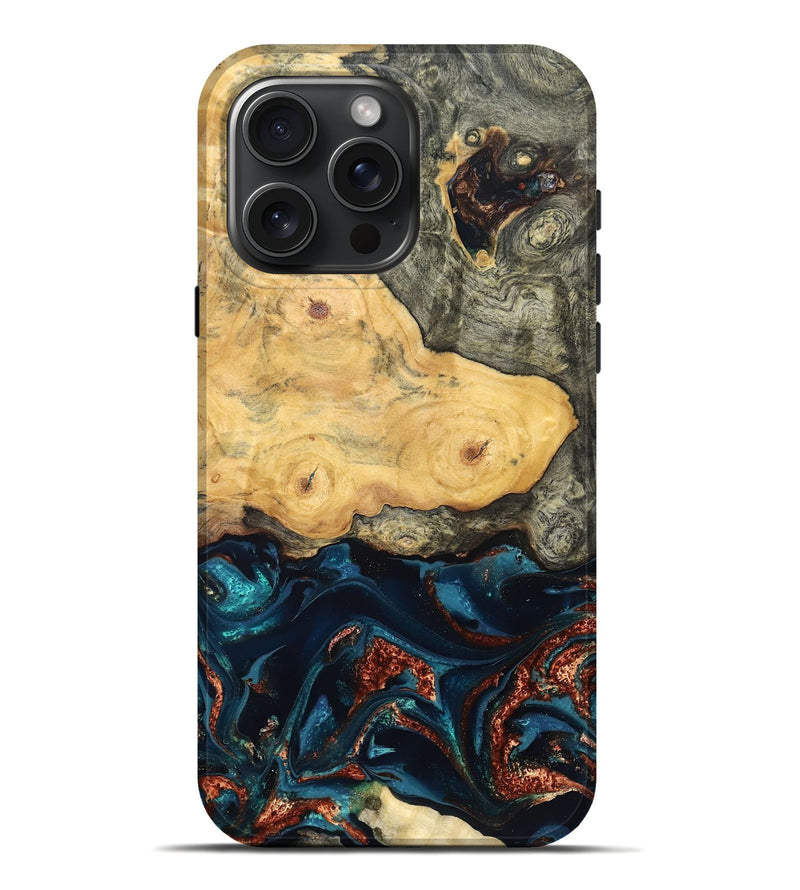 iPhone 16 Pro Max Wood Live Edge Phone Case - Zyair (Teal & Gold, 828184)