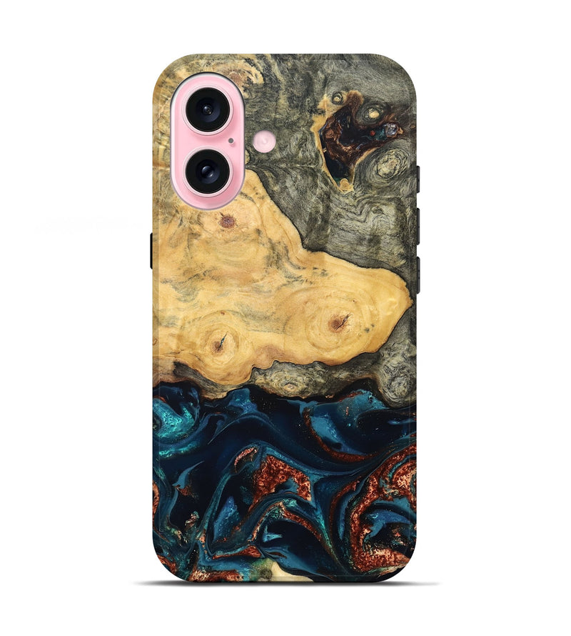 iPhone 17 Wood Live Edge Phone Case - Zyair (Teal & Gold, 828184)