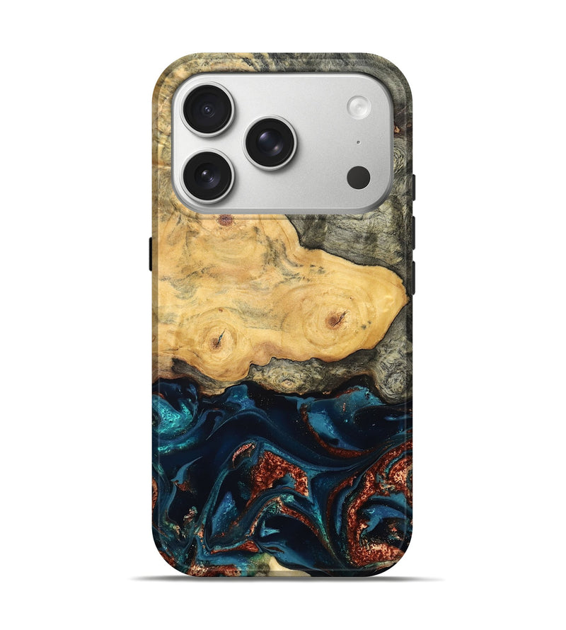 iPhone 17 Pro Wood Live Edge Phone Case - Zyair (Teal & Gold, 828184)
