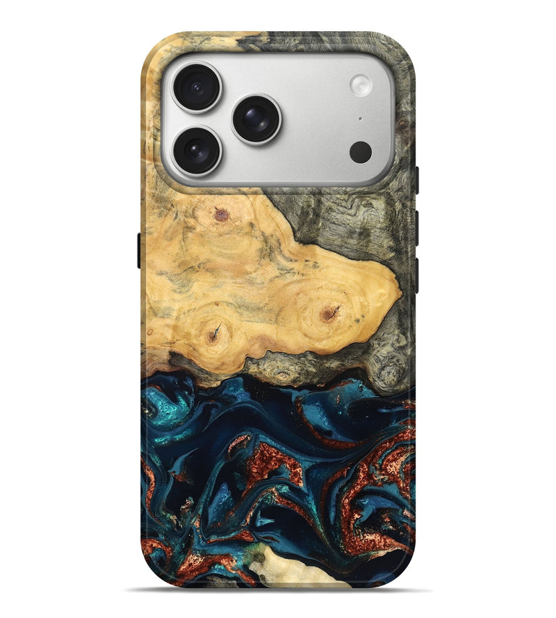 iPhone 17 Pro Max Wood Live Edge Phone Case - Zyair (Teal & Gold, 828184)