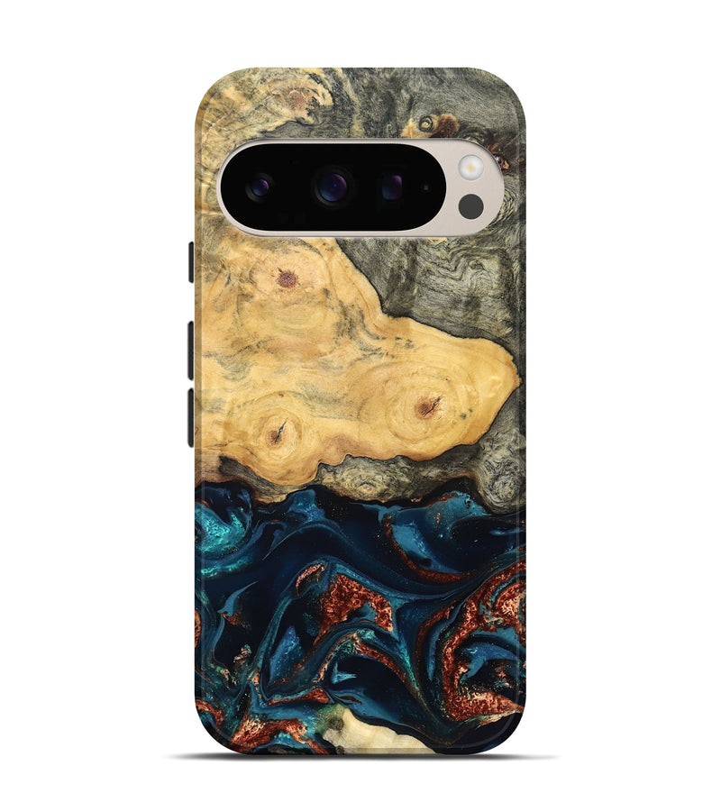 Pixel 10 Wood Live Edge Phone Case - Zyair (Teal & Gold, 828184)