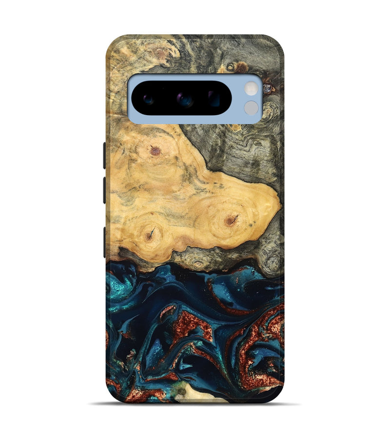 Pixel 8 Pro Wood Live Edge Phone Case - Zyair (Teal & Gold, 828184)