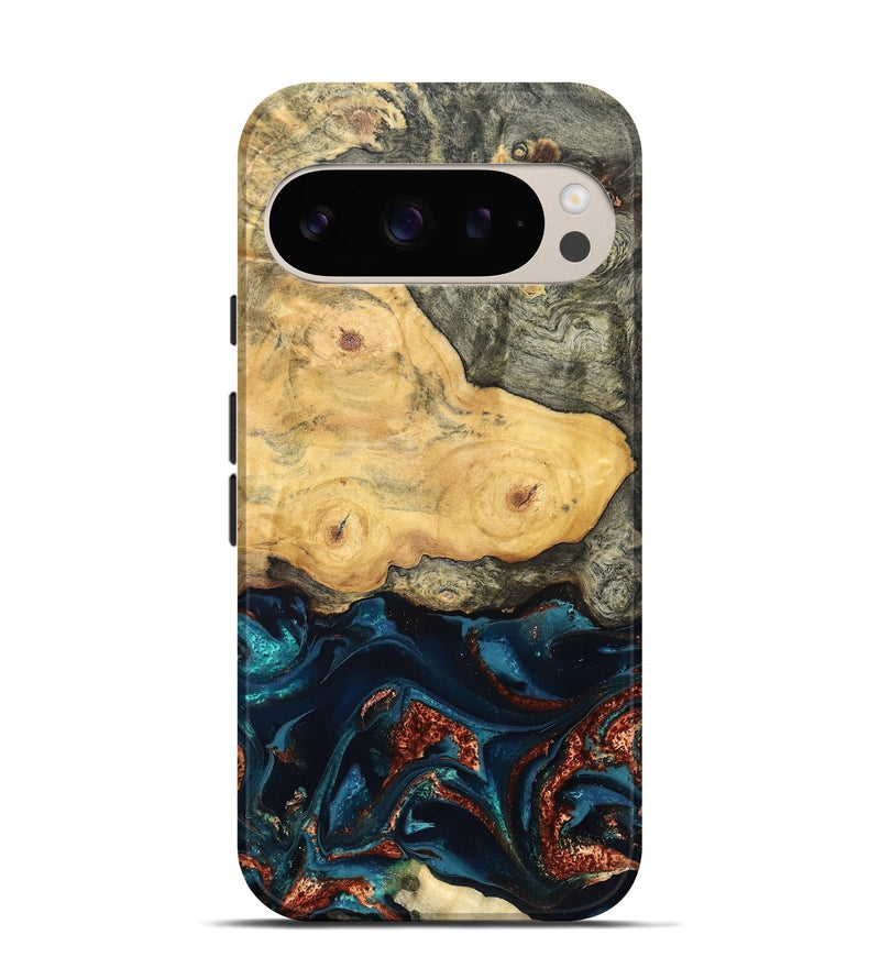 Pixel 9 Wood Live Edge Phone Case - Zyair (Teal & Gold, 828184)