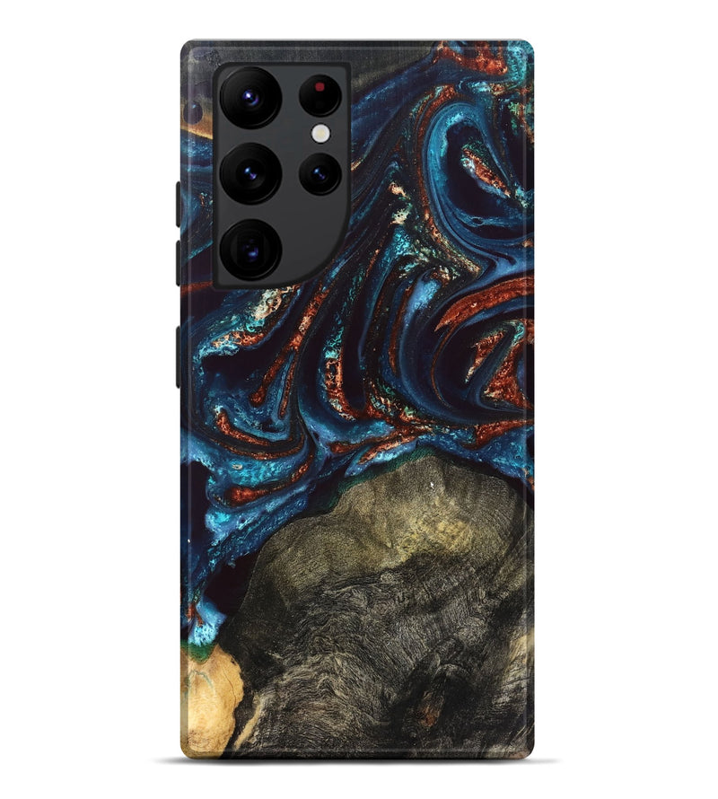 Galaxy S22 Ultra Wood Live Edge Phone Case - Delia (Teal & Gold, 828186)