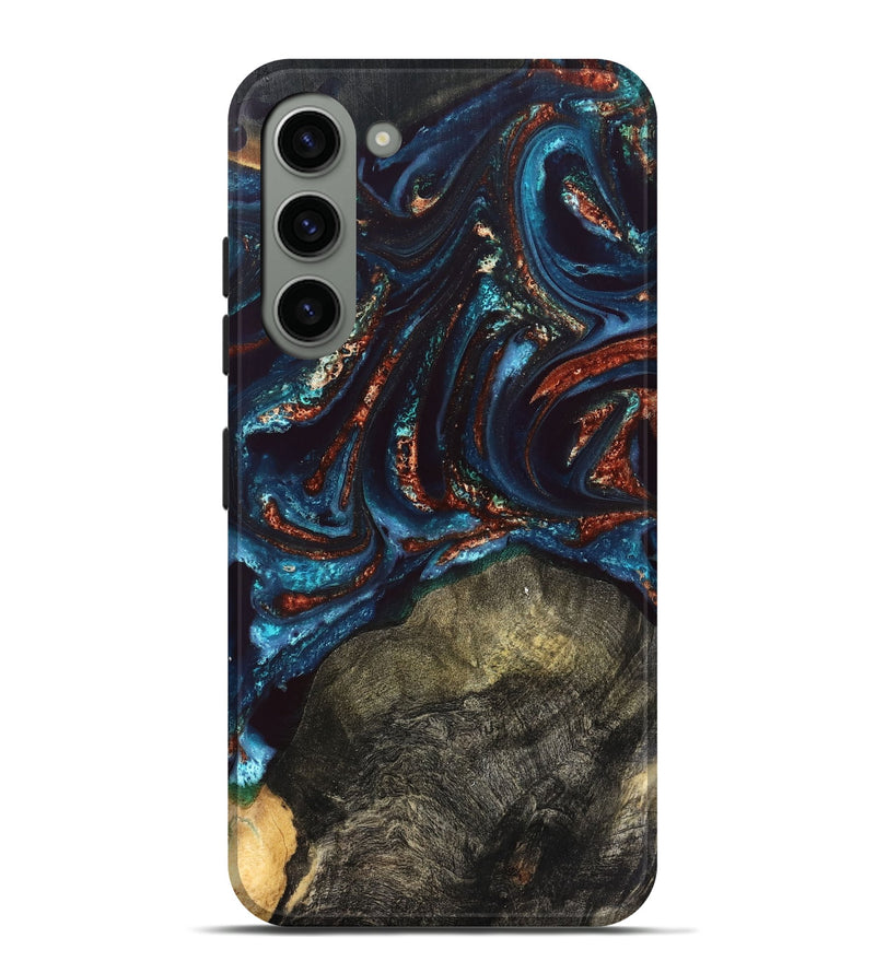 Galaxy S23 Plus Wood Live Edge Phone Case - Delia (Teal & Gold, 828186)