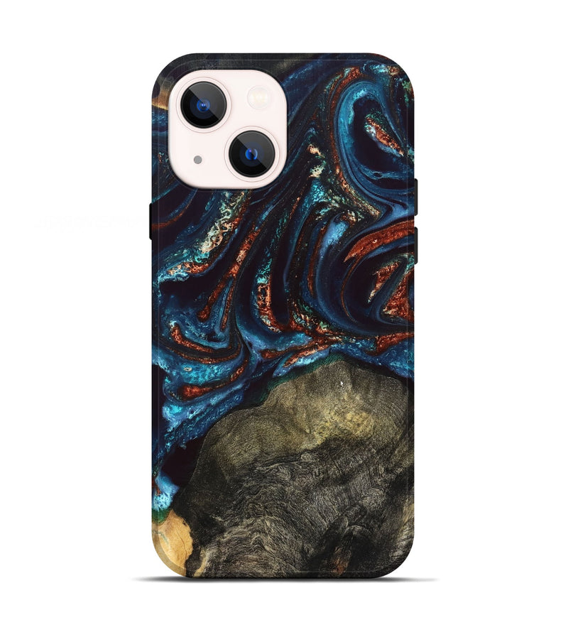 iPhone 13 Wood Live Edge Phone Case - Delia (Teal & Gold, 828186)