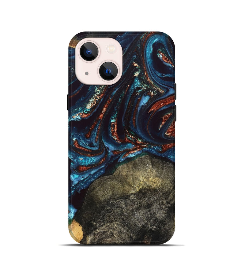 iPhone 13 mini Wood Live Edge Phone Case - Delia (Teal & Gold, 828186)