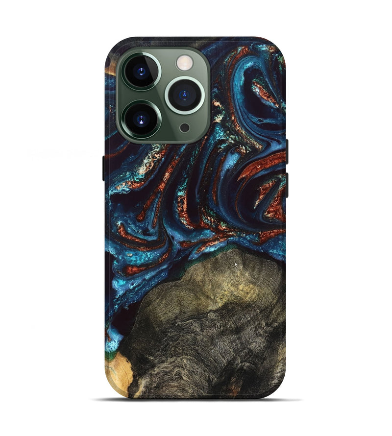 iPhone 13 Pro Wood Live Edge Phone Case - Delia (Teal & Gold, 828186)