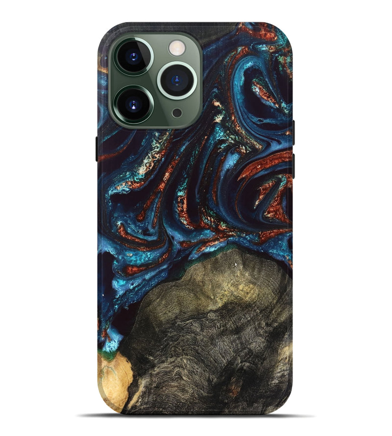 iPhone 13 Pro Max Wood Live Edge Phone Case - Delia (Teal & Gold, 828186)