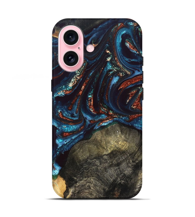 iPhone 17 Wood Live Edge Phone Case - Delia (Teal & Gold, 828186)