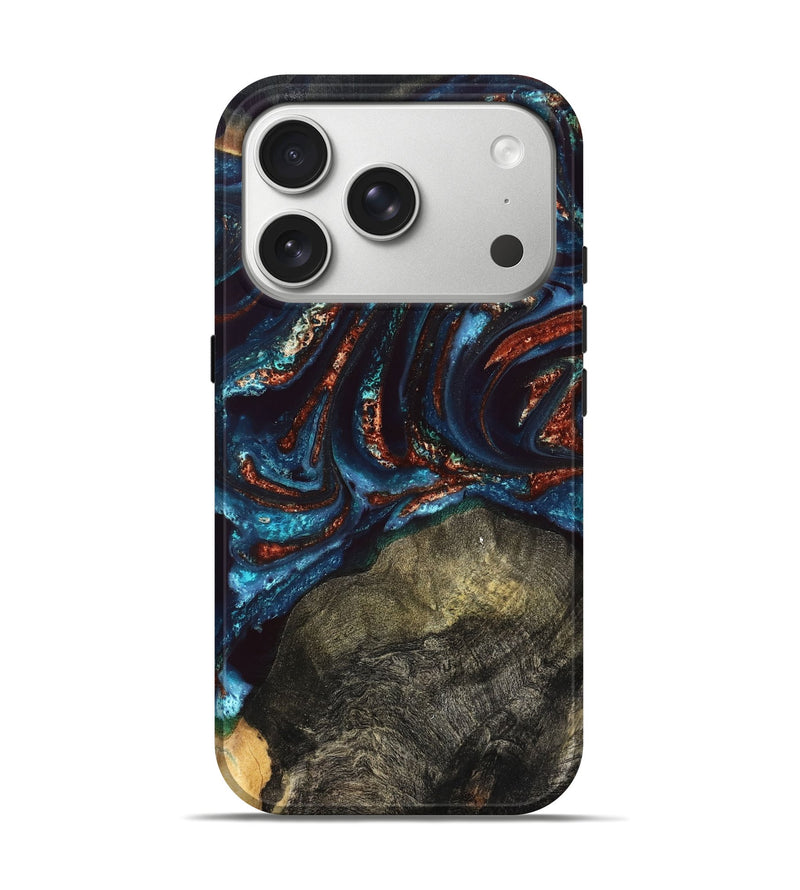 iPhone 17 Pro Wood Live Edge Phone Case - Delia (Teal & Gold, 828186)