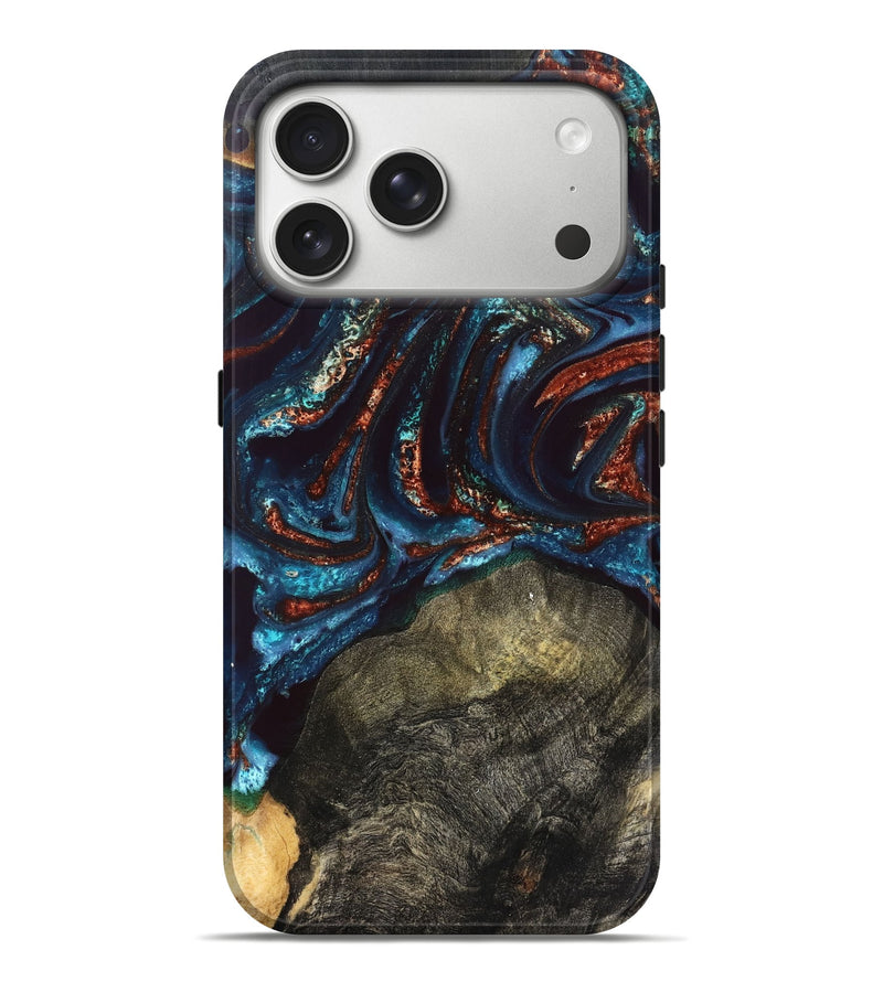 iPhone 17 Pro Max Wood Live Edge Phone Case - Delia (Teal & Gold, 828186)