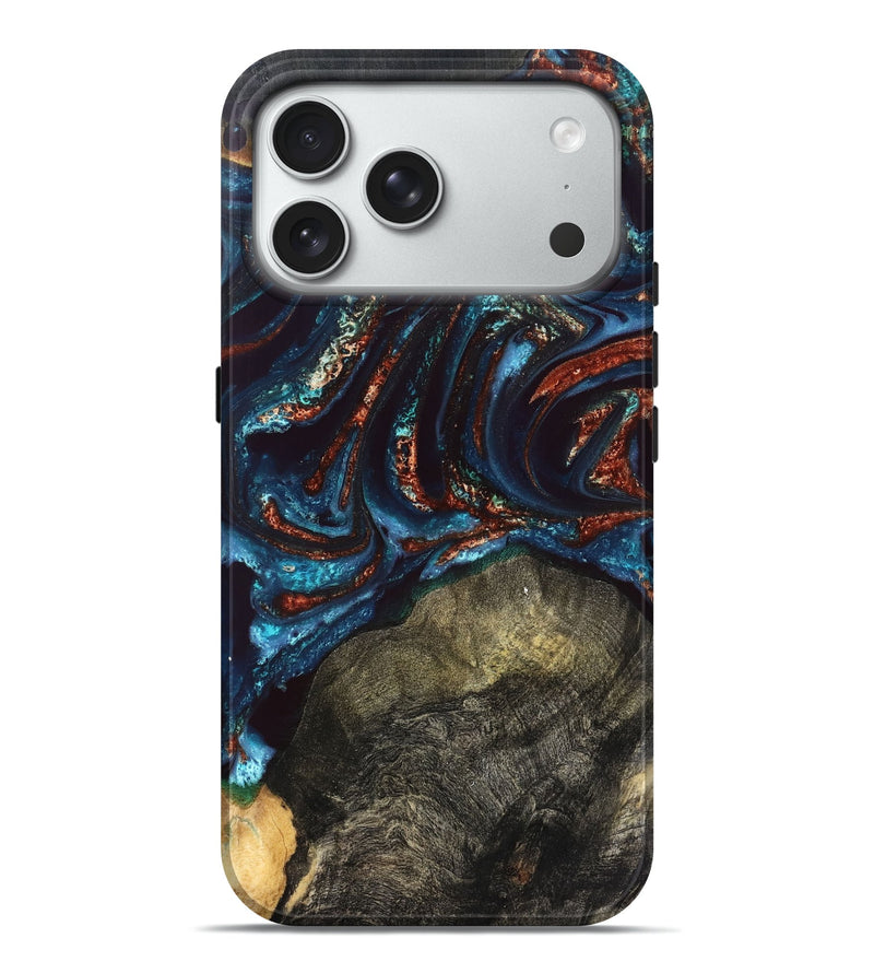 iPhone 18 Pro Max Wood Live Edge Phone Case - Delia (Teal & Gold, 828186)