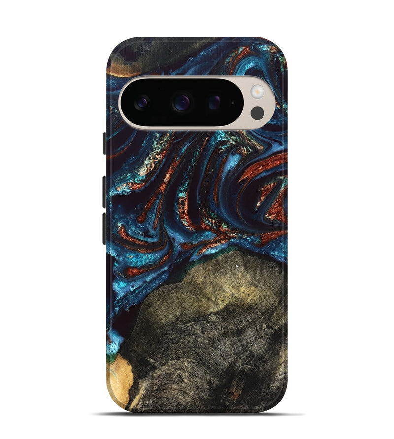 Pixel 10 Pro Wood Live Edge Phone Case - Delia (Teal & Gold, 828186)