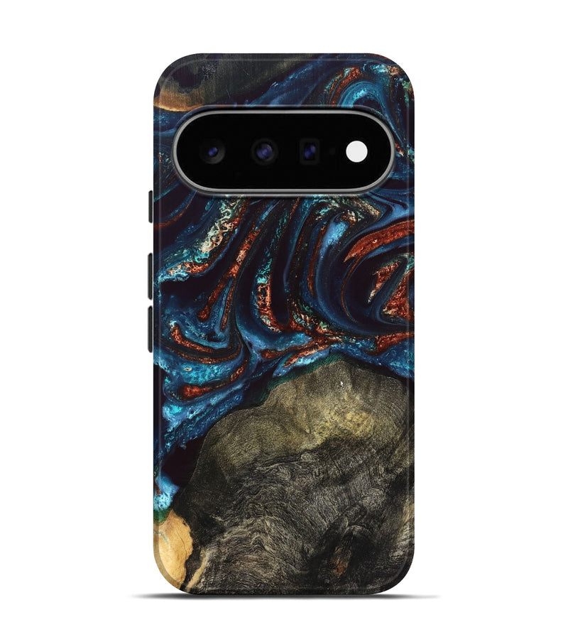 Pixel 11 Pro Wood Live Edge Phone Case - Delia (Teal & Gold, 828186)