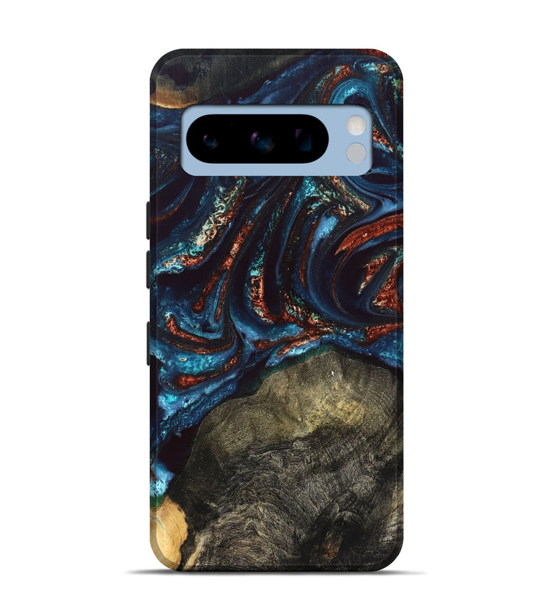 Pixel 8 Pro Wood Live Edge Phone Case - Delia (Teal & Gold, 828186)