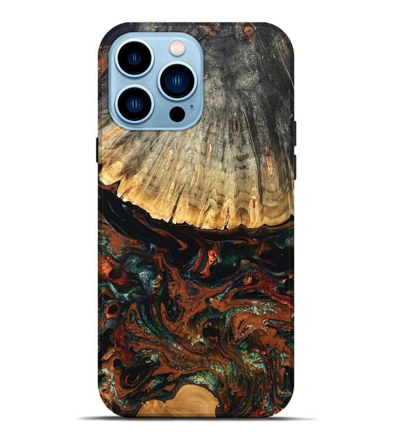 iPhone 14 Pro Max Wood Live Edge Phone Case - Carina (Green, 828187)