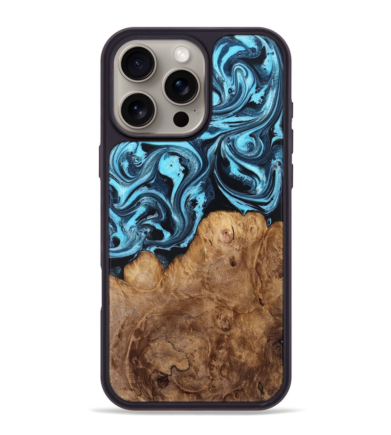 iPhone 16 Pro Max Wood Phone Case - Melba (Blue, 828282)