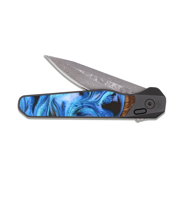 EDC Dark Damascus Wood Pocket Knife - Inez (Blue, 828283)