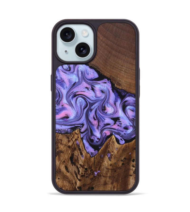 iPhone 15 Wood Phone Case - Cherry (Purple, 828286)