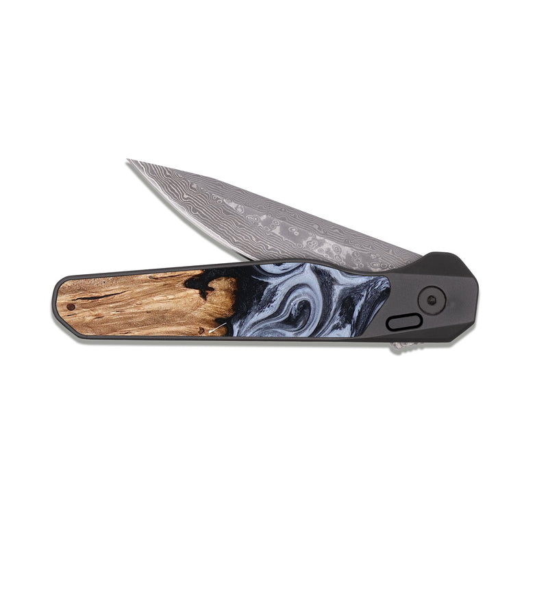 EDC Dark Damascus Wood Pocket Knife - Shelly (Black & White, 828306)