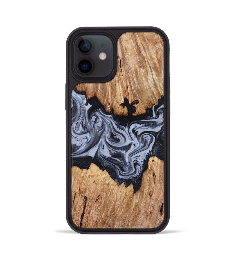iPhone 12 Wood Phone Case - Shelly (Black & White, 828306)